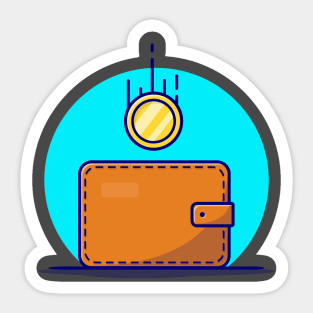 Wallet With Gold Coin Cartoon Vector Icon Illustration Sticker